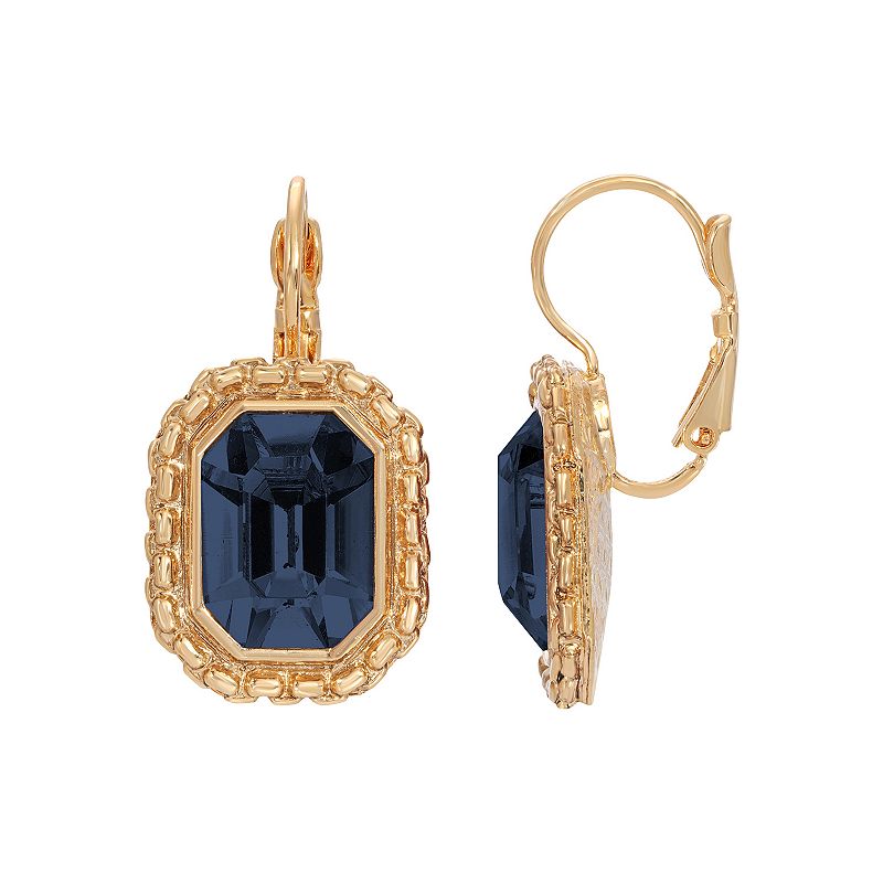 1928 Gold Tone Simulated Crystal Octagon Leverback Earrings, Womens, Blue