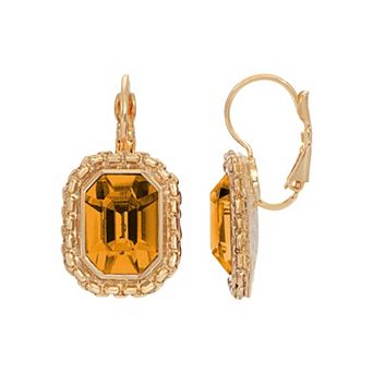 1928 Gold Tone Simulated Crystal Octagon Leverback Earrings