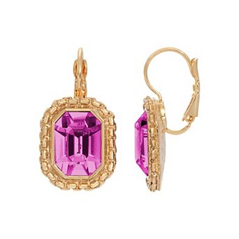 1928 Gold Tone Simulated Crystal Octagon Leverback Earrings