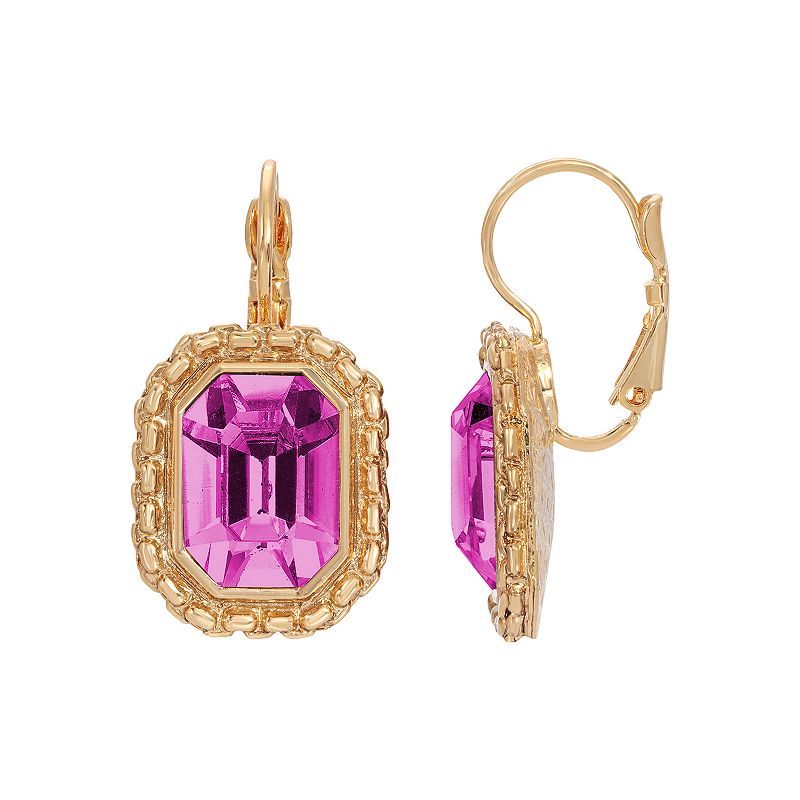 1928 Gold Tone Simulated Crystal Octagon Leverback Earrings, Womens, Pink