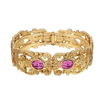 1928 Gold Tone Simulated Crystal Filigree Cuff Bracelet