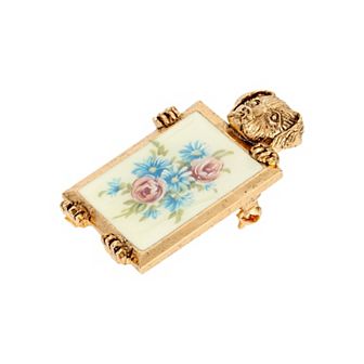 1928 Gold Tone Dog Frame Vintage Floral Pin