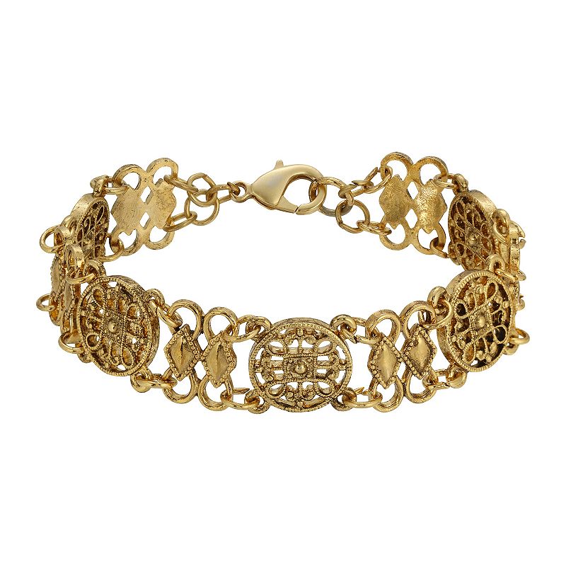 1928 Gold Tone Multi-Loop Round Filigree Bracelet, Womens