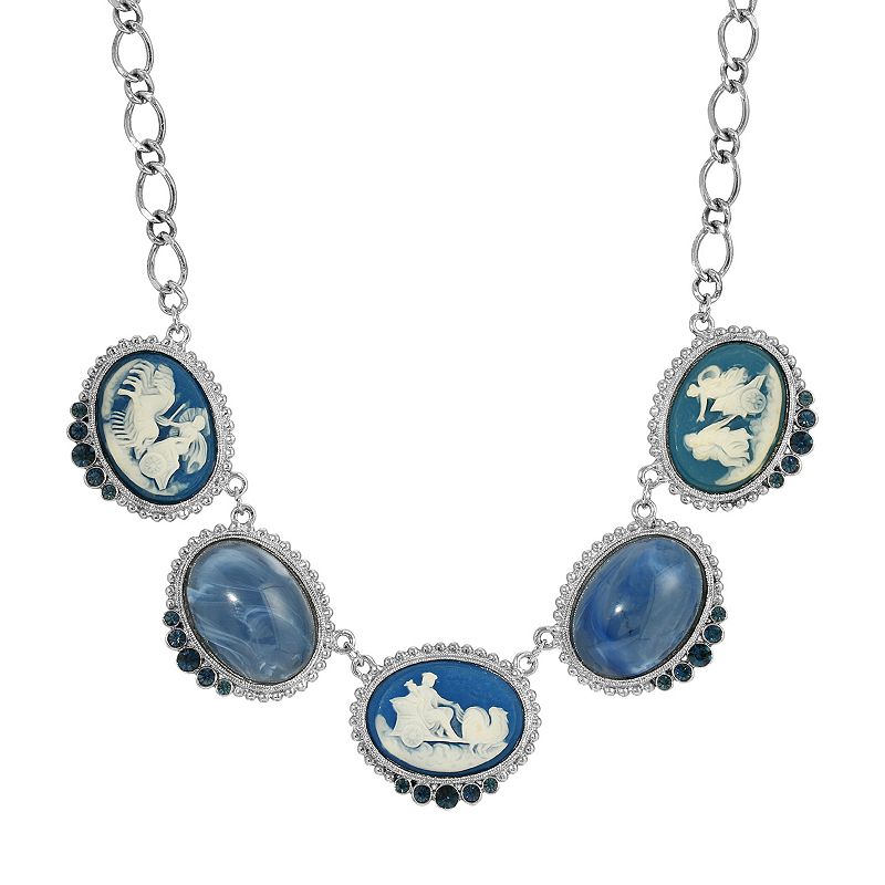 1928 Oval Cameo Collar Necklace, Womens, Blue
