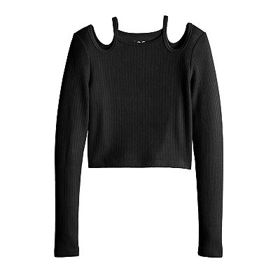 Juniors' SO® Cropped Shoulder Cutout Top