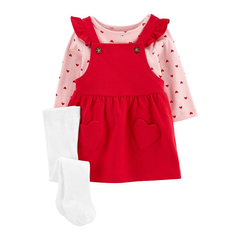 Baby Carters 3-Piece Heart Tee & Jumper Set, Infant Girls, Size: 9 Months