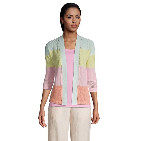 Women's Lands' End Linen Blend Striped Open Front Cardigan