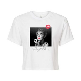Juniors' Marilyn Monroe Make-Up Cropped Graphic Tee