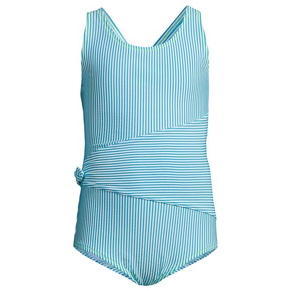 Girls 216 Lands' End Wrap Seersucker OnePiece Swimsuit in Regular & Plus