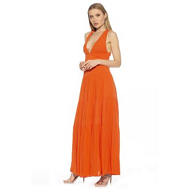 Women's ALEXIA ADMOR Tezzi Lace Trim V-Neck Tiered Maxi Dress