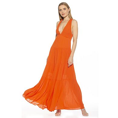 Women's ALEXIA ADMOR Tezzi Lace Trim V-Neck Tiered Maxi Dress