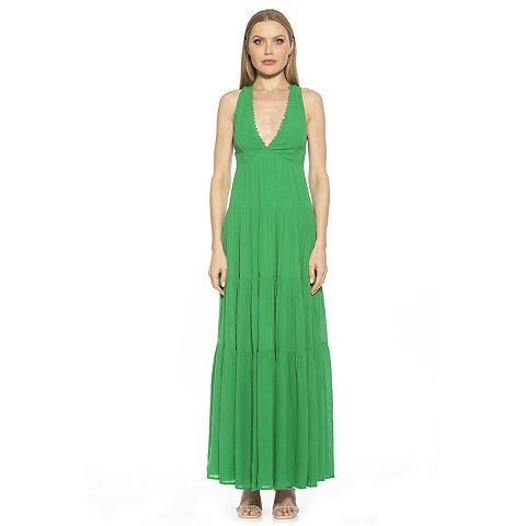 Женские платья ALEXIA Women's ALEXIA ADMOR Tezzi Lace Trim V-Neck Tiered Maxi Dress