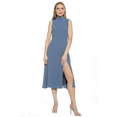 Women's ALEXIA ADMOR Veronica Draped Mock Neck Fit And Flare Dress