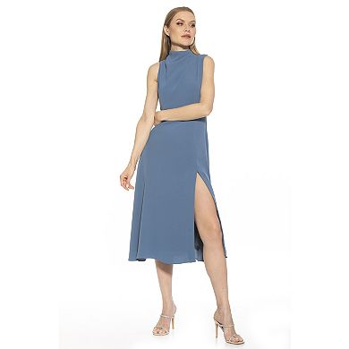 Women's ALEXIA ADMOR Veronica Draped Mock Neck Fit And Flare Dress