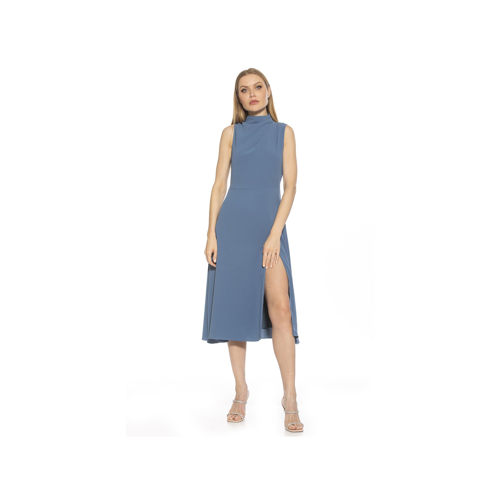 Womens ALEXIA ADMOR Veronica Draped Mock Neck Fit And Flare Dress, Size: 2