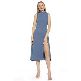Women's ALEXIA ADMOR Veronica Draped Mock Neck Fit And Flare Dress