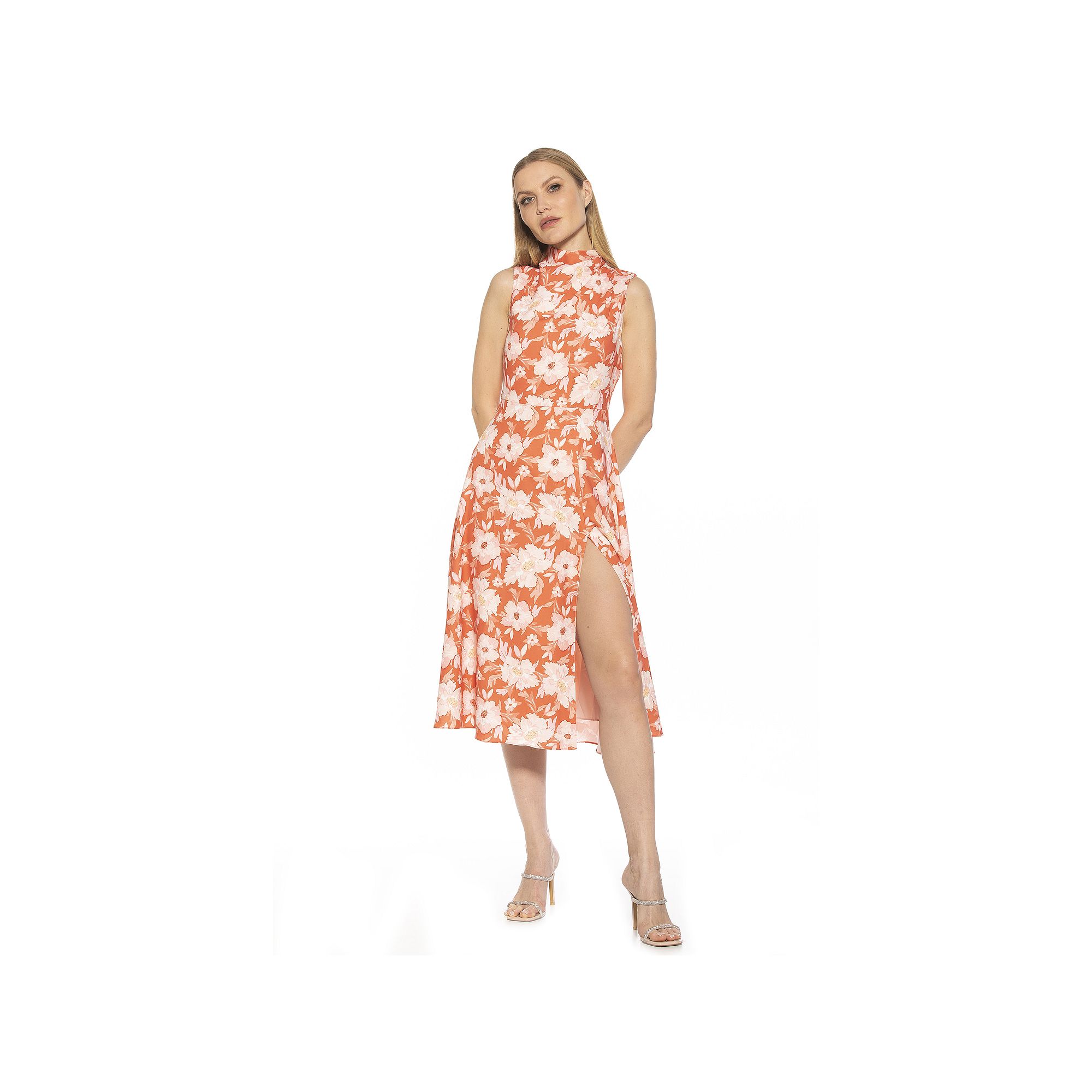 Womens ALEXIA ADMOR Veronica Draped Mock Neck Fit And Flare Dress, Size: 2