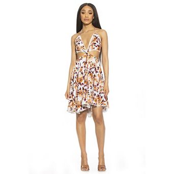 Women's ALEXIA ADMOR Ali Lace Trim Halter Cutout Fit And Flare Dress