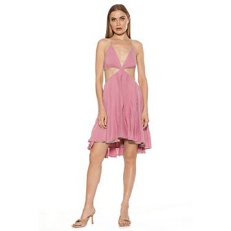 Women's ALEXIA ADMOR Ali Lace Trim Halter Cutout Fit And Flare Dress