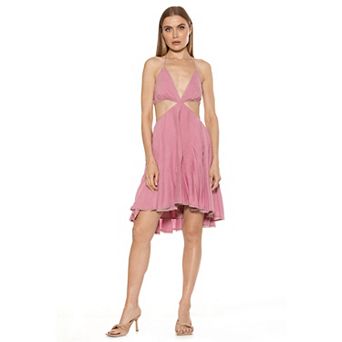 Women's ALEXIA ADMOR Ali Lace Trim Halter Cutout Fit And Flare Dress