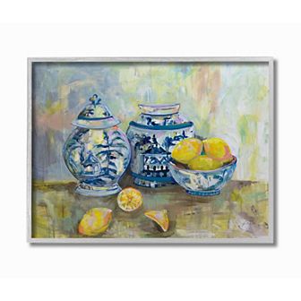 Stupell Home Decor Lemons Blue Pottery Framed Wall Art