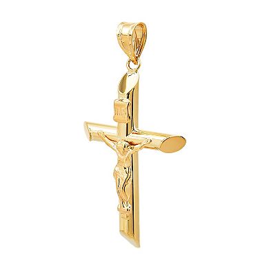 Everlasting Gold 14k Gold Polished Tube Crucifix Pendant Necklace