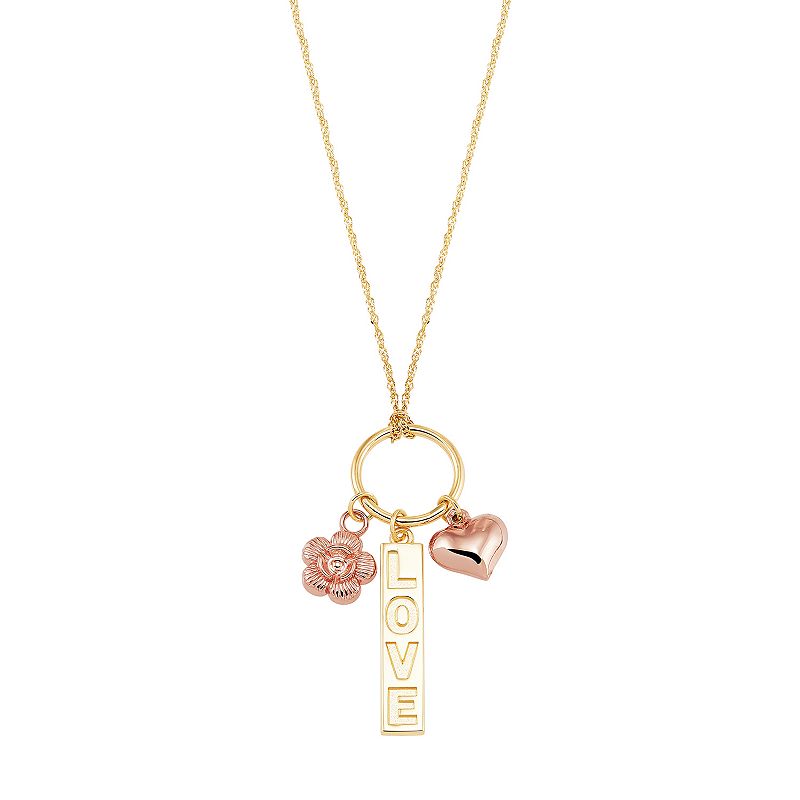 Everlasting Gold 10k Yellow & Rose Gold Two-Tone Love, Rose, & Heart C