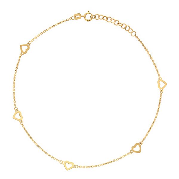 Everlasting Gold 10k Gold Open Heart Link Anklet
