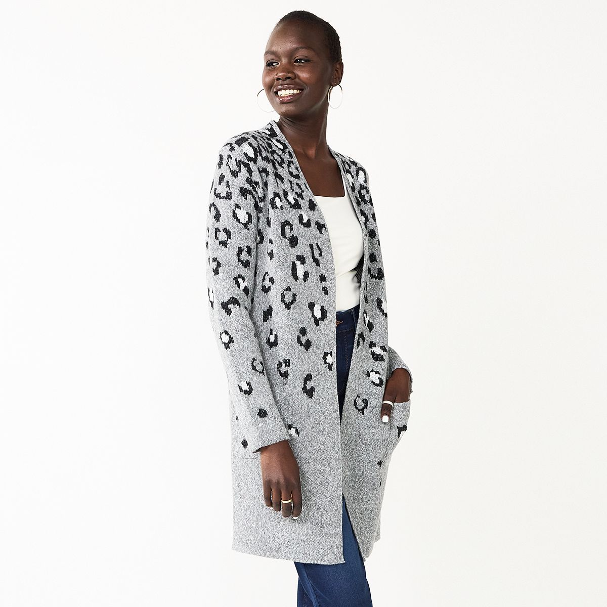 Women's Nine West Jacquard Sweater Car Coat