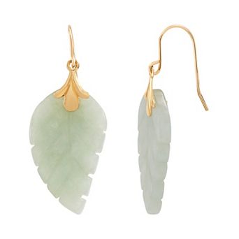 10k Gold Jadeite Jade Leaf Earrings