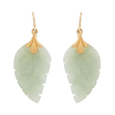10k Gold Jadeite Jade Leaf Earrings