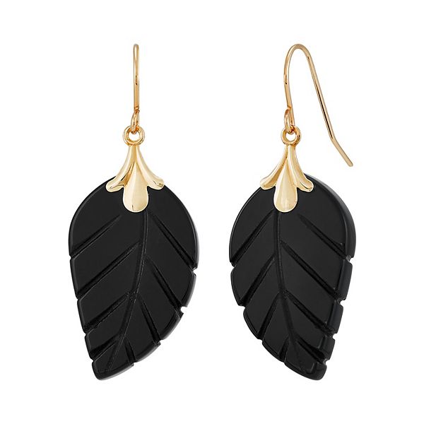 10k Gold Black Onyx Leaf Earrings