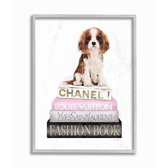 Stupell Home Decor Resting Spaniel Fashion Bookstack Framed Wall Art