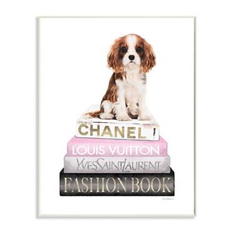 Stupell Home Decor Resting Spaniel Fashion Bookstack Plaque Wall Art