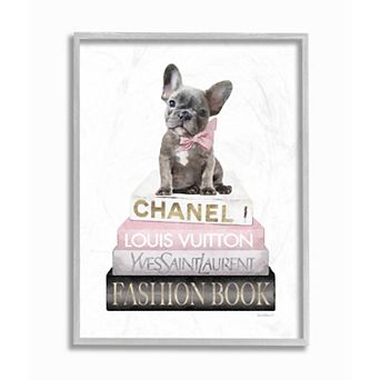 Stupell Home Decor Dashing French Bulldog Fashion Bookstack Framed Wall Art