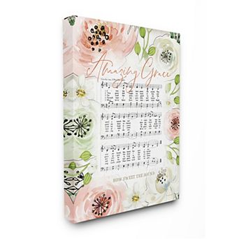 Stupell Home Decor Amazing Grace Pink Floral Music Sheet Canvas Wall Art