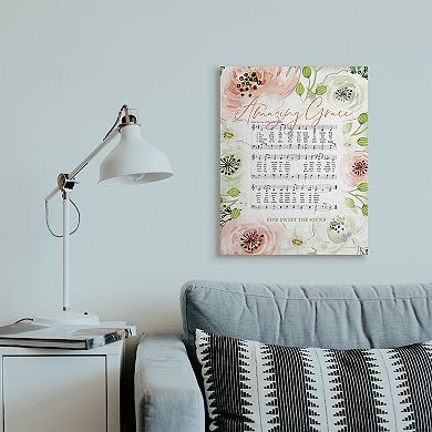 Stupell Home Decor Amazing Grace Pink Floral Sheet Music Flower Americana Wall Art