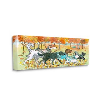 Stupell Home Decor Dogs Running In Autumn Leaves Wall Art