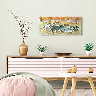 Stupell Home Decor Dogs Running In Autumn Leaves Fall Animals Wall Art
