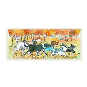 Stupell Home Decor Dogs Running In Autumn Leaves Wall Art