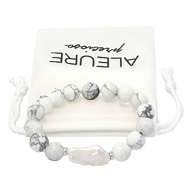 Aleure Precioso Gemstone & Biwa Cultured Pearl Stretch Bracelet