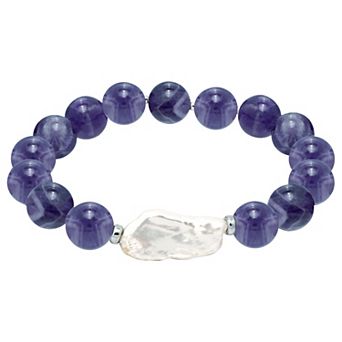 Aleure Precioso Gemstone & Biwa Cultured Pearl Stretch Bracelet