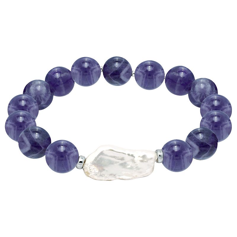 Aleure Precioso Gemstone & Biwa Cultured Pearl Stretch Bracelet, Womens, 