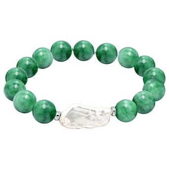 Aleure Precioso Gemstone & Biwa Cultured Pearl Stretch Bracelet