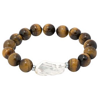 Aleure Precioso Gemstone & Biwa Cultured Pearl Stretch Bracelet