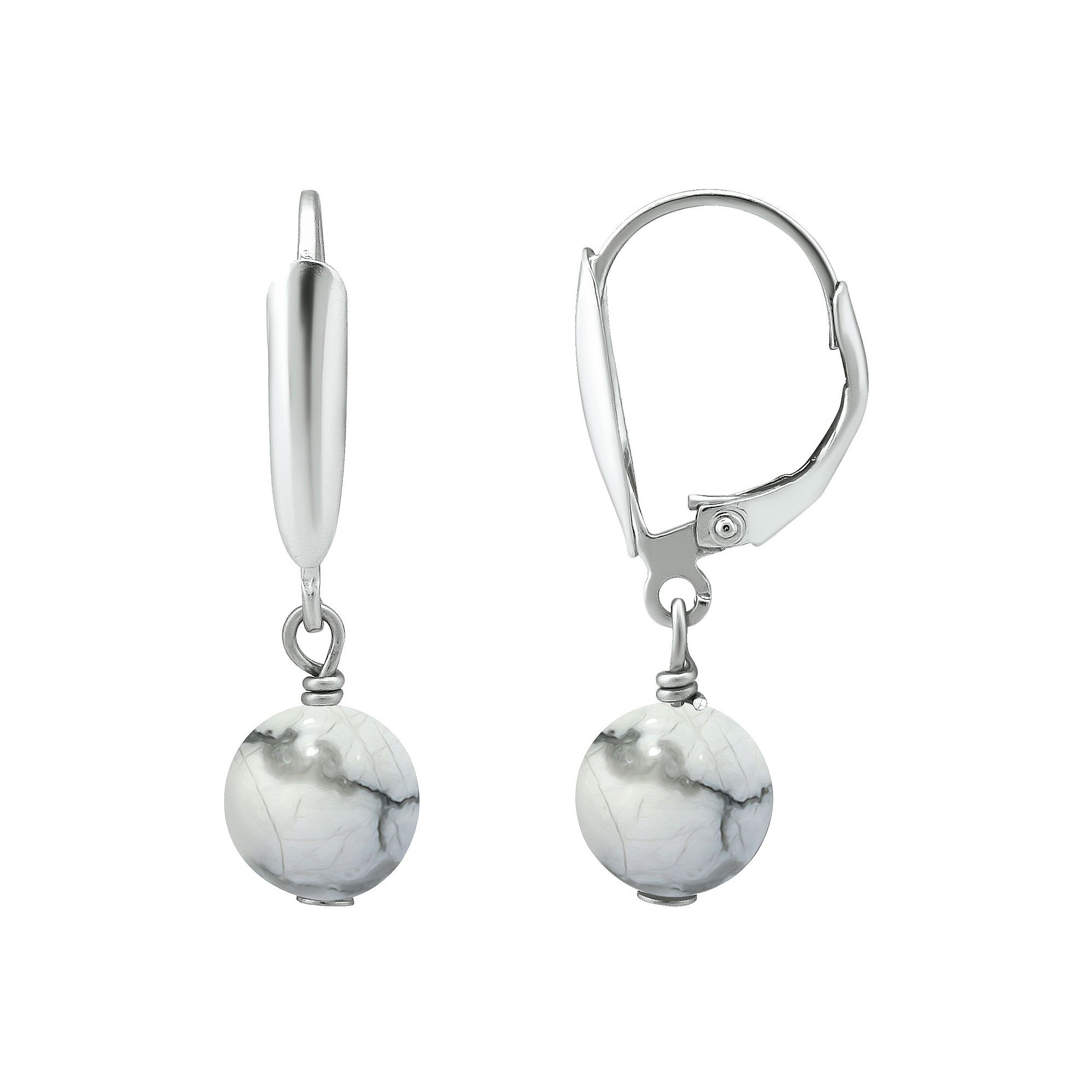 Aleure Precioso Gemstone Bead Leverback Earrings, Womens, Howlite