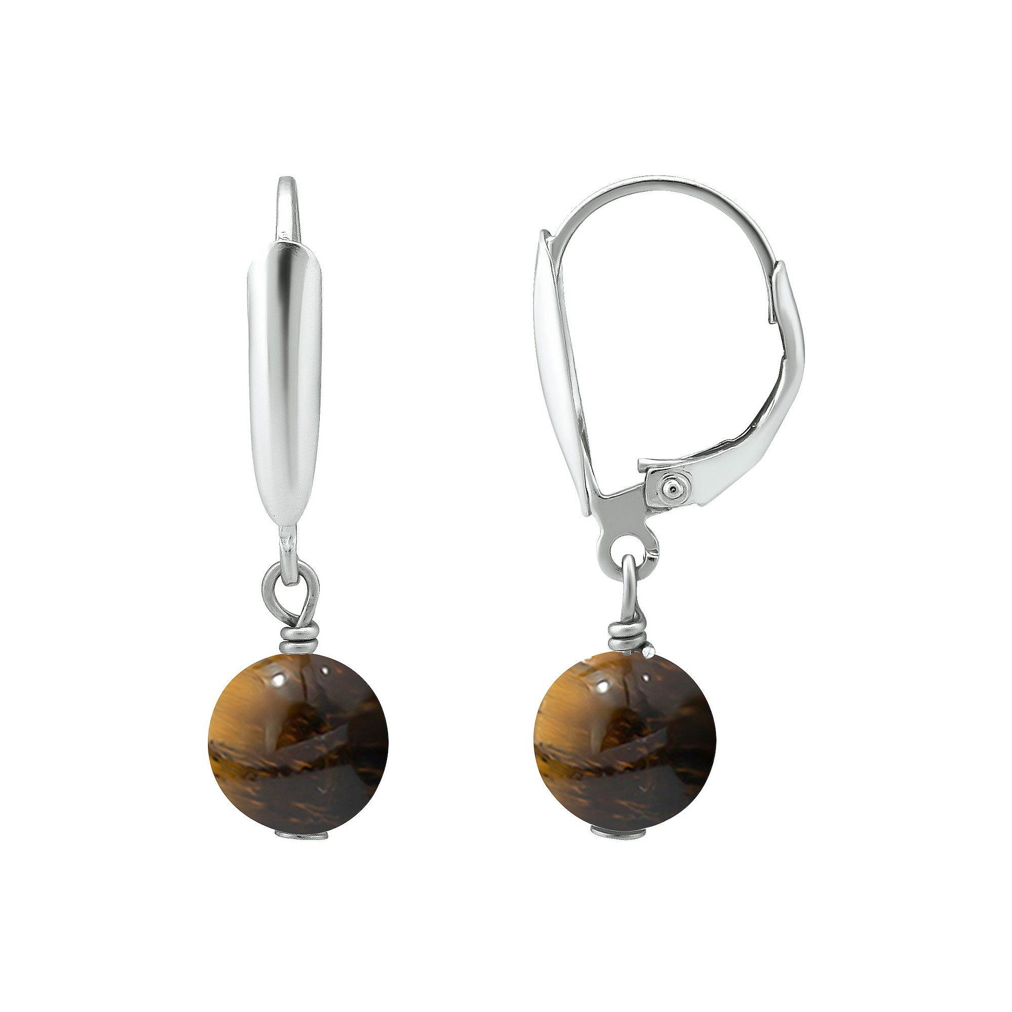 Aleure Precioso Gemstone Bead Leverback Earrings, Womens, Tiger Eye