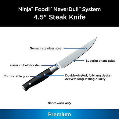 Ninja Foodi NeverDull System Premium German Stainless Steel 4-pc. Steak Knife Set