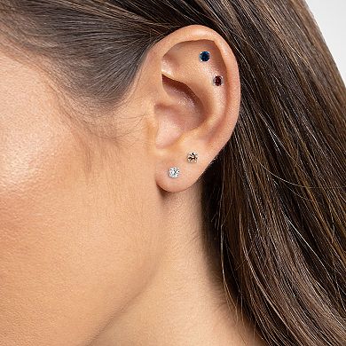 PRIMROSE 4 Pair Sterling Silver Multi Color Cubic Zirconia Stud Earring Set