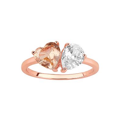 PRIMROSE 18k Rose Gold Over Silver Peach Crystal Heart Cubic